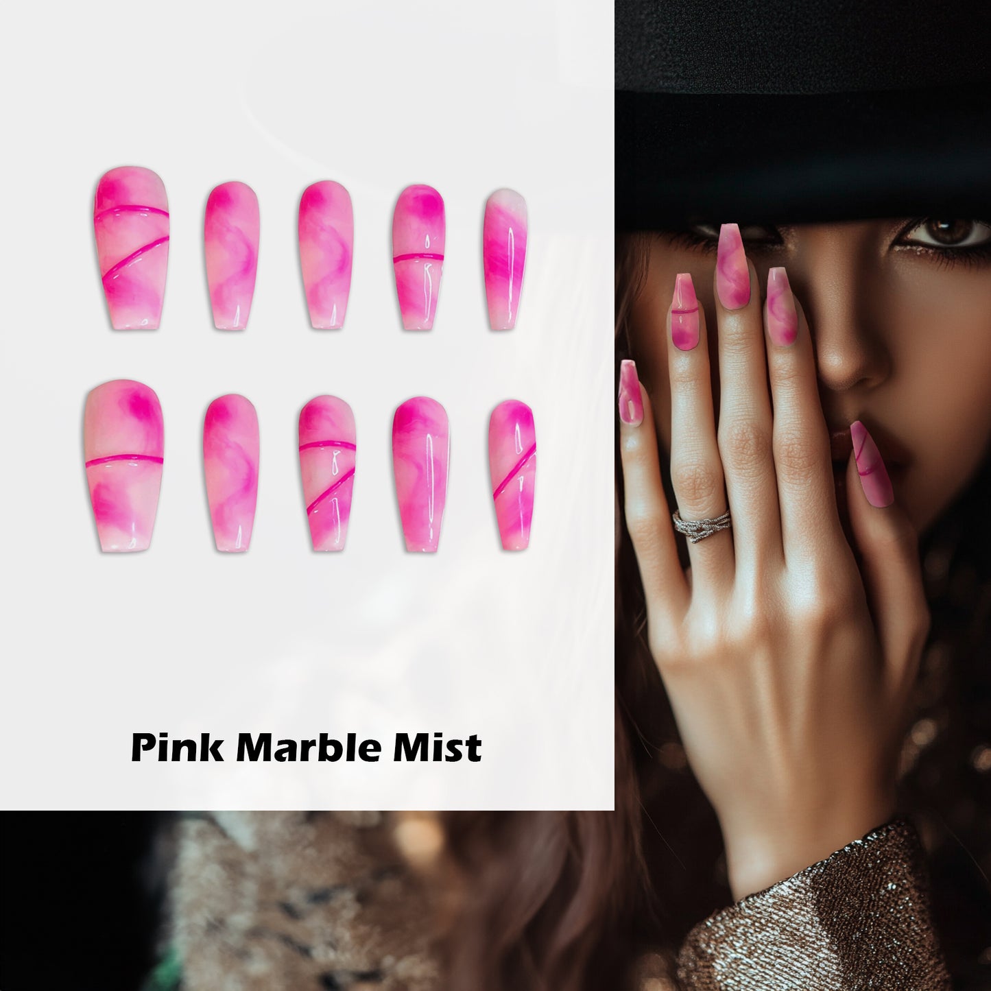 Pink Marble Mist Handmade Press On Nails - Arcanus Nails