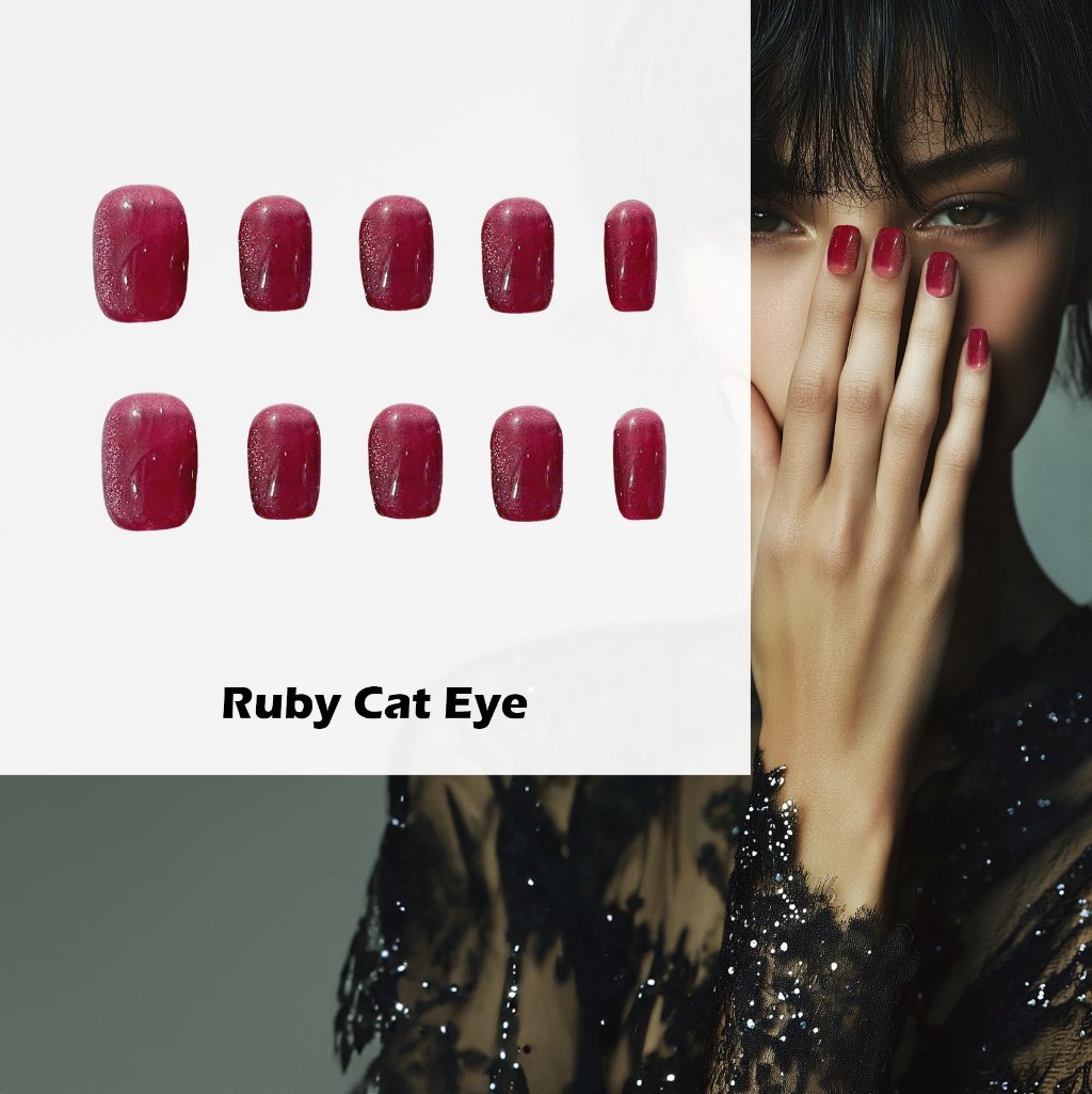 Ruby Cat Eye Handmade Press On Nails - Arcanus Nails