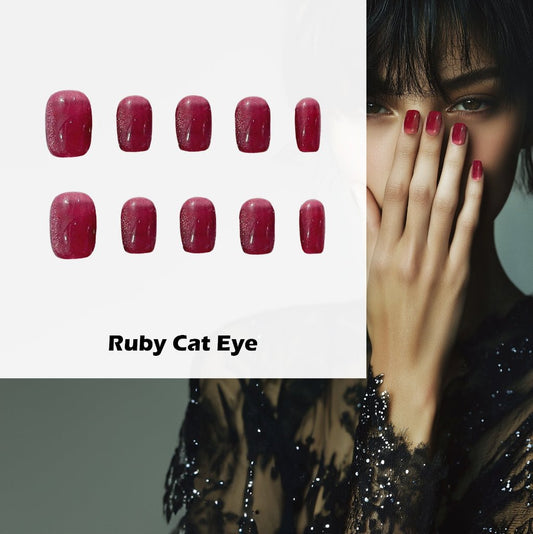 Ruby Cat Eye Handmade Press On Nails - Arcanus Nails