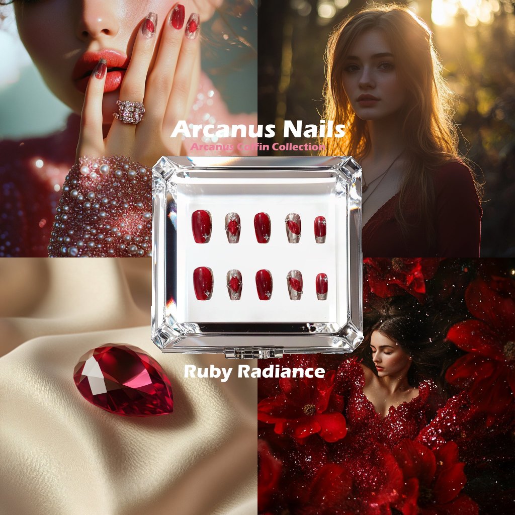 Ruby Radiance Handmade Press On Nails - Arcanus Nails