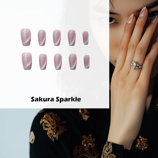 Sakura Sparkle Handmade Press On Nails - Arcanus Nails