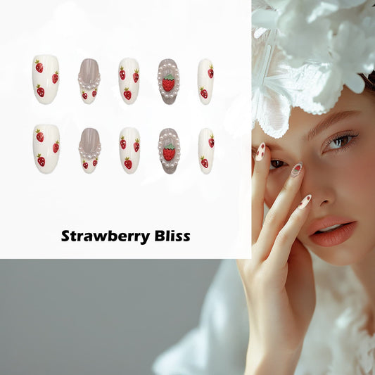 Strawberry Bliss Handmade Press On Nails - Arcanus Nails