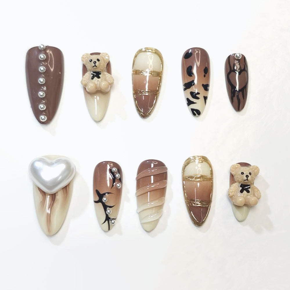 Teddy Luxe Charm Handmade Press On Nails - Arcanus Nails