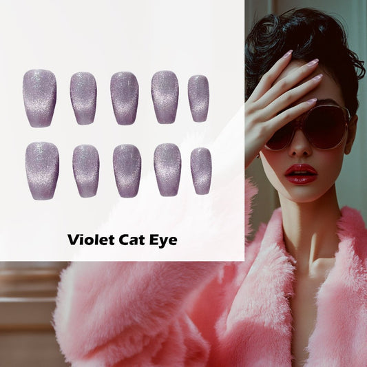 Violet Cat Eye Handmade Press On Nails - Arcanus Nails