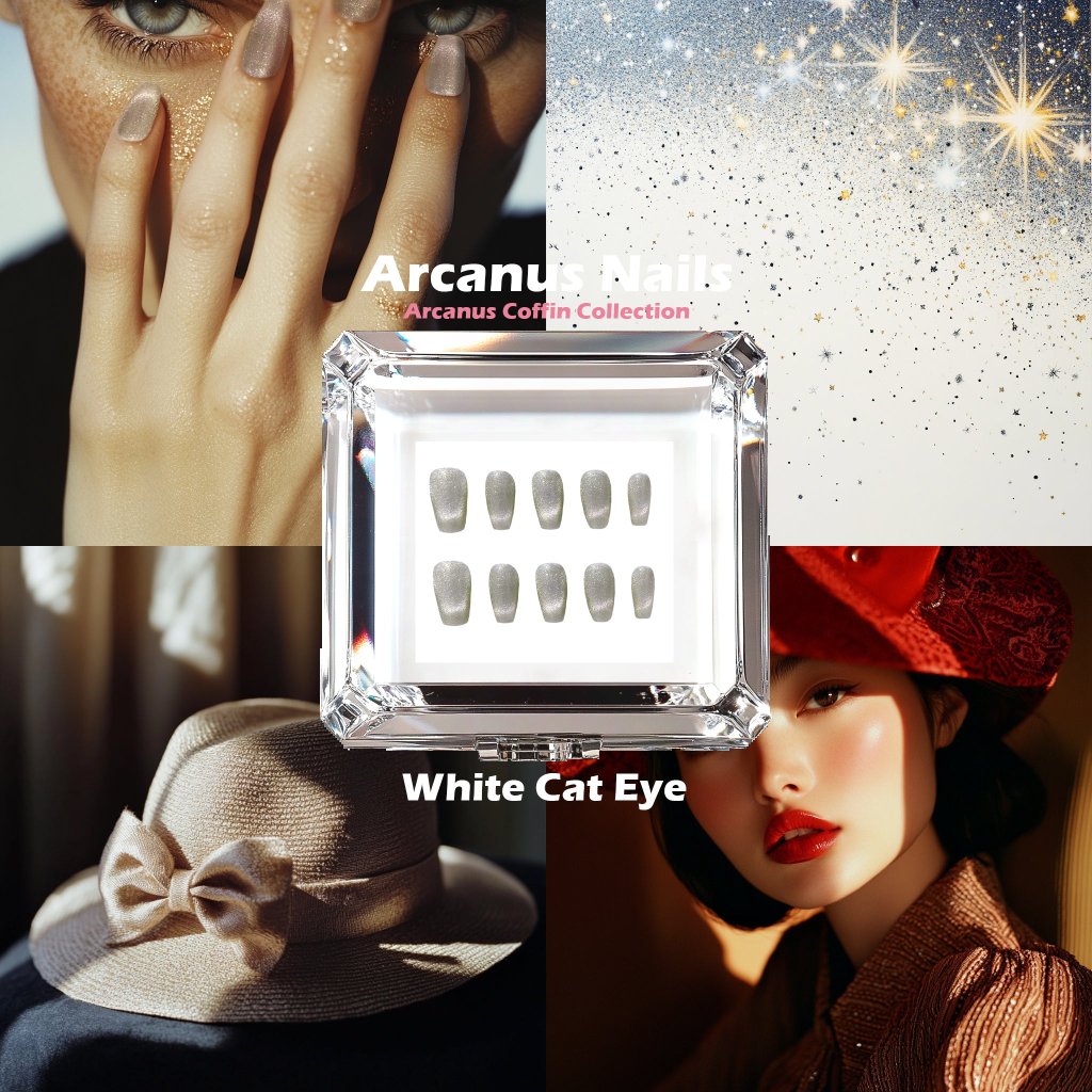 White Cat Eye Handmade Press On Nails - Arcanus Nails