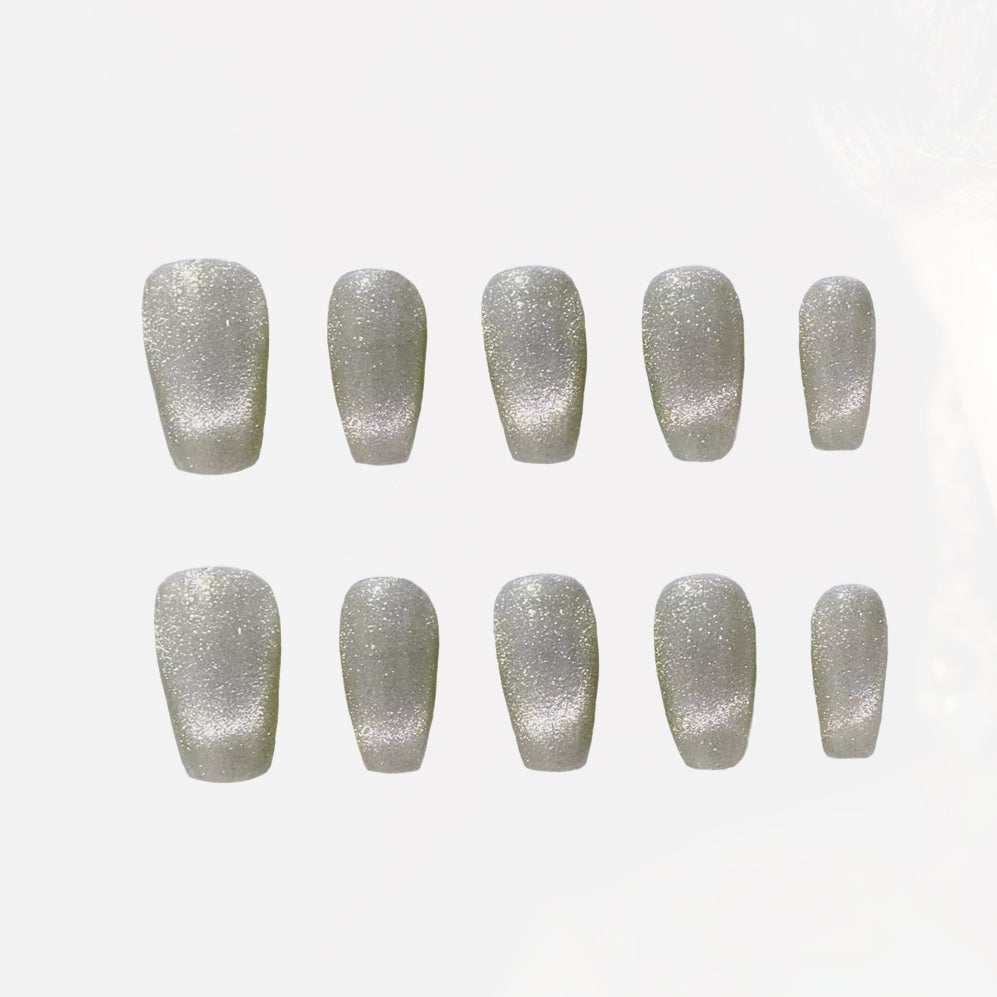 White Cat Eye Handmade Press On Nails - Arcanus Nails