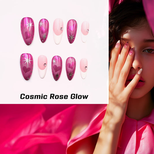 Cosmic Rose Glow Handmade Press On Nails - Arcanus Nails