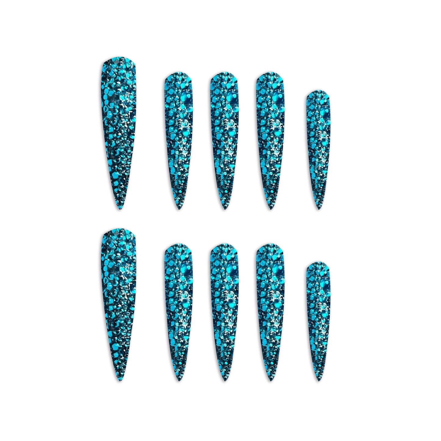 Oceanic Turquoise Sparkle Handmade Press On Nails - Arcanus Nails