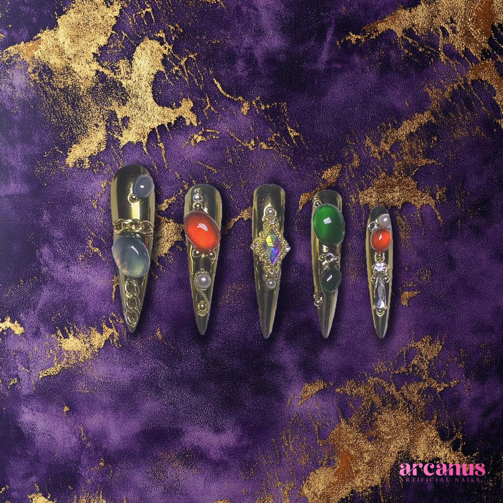 Mystic Gemstone Glam Handmade Press On Nails - Arcanus Nails